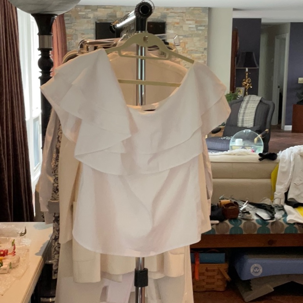 White House Black Market White Ruffle Top